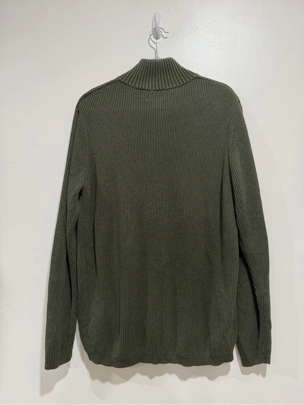 Cherokee Men’s Olive Green 100% Cotton Ribbed Quarter Zip Sweater Size Large